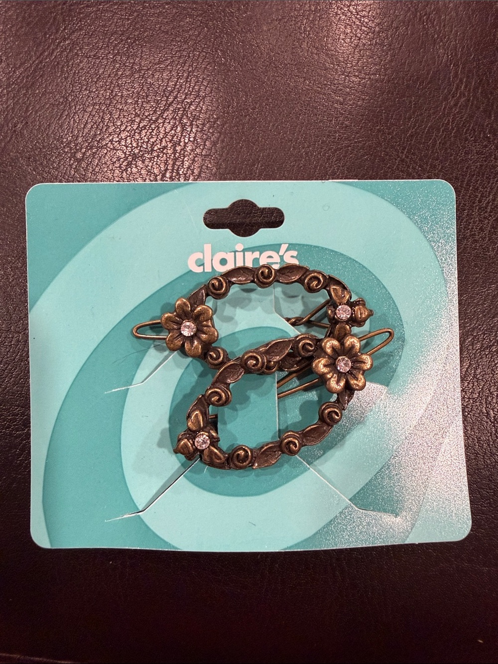 Claire's Antique Bronze Flower Hair Clips with Rhinestones - Set of 2